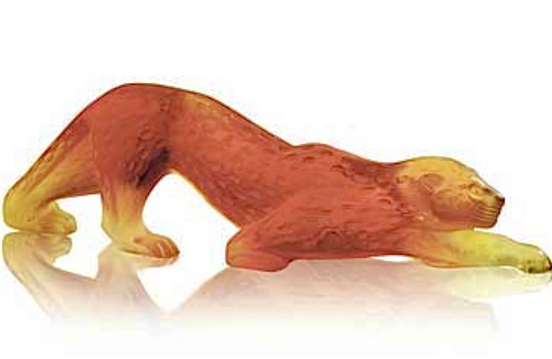 LALIQUE France Amber Crysyal Stalking Panther in Original Box (1 of 2)