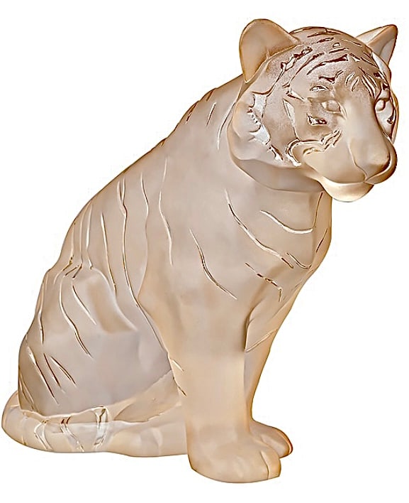 Extremely Rare LALIQUE Crystal Gold Luster Tiger New in Original Box (1 of 4)