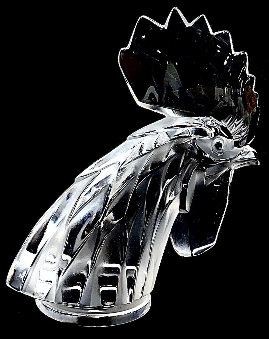 Large Rene LALIQUE Frosted Crystal Art Deco Style Rooster Sculpture (1 of 3)