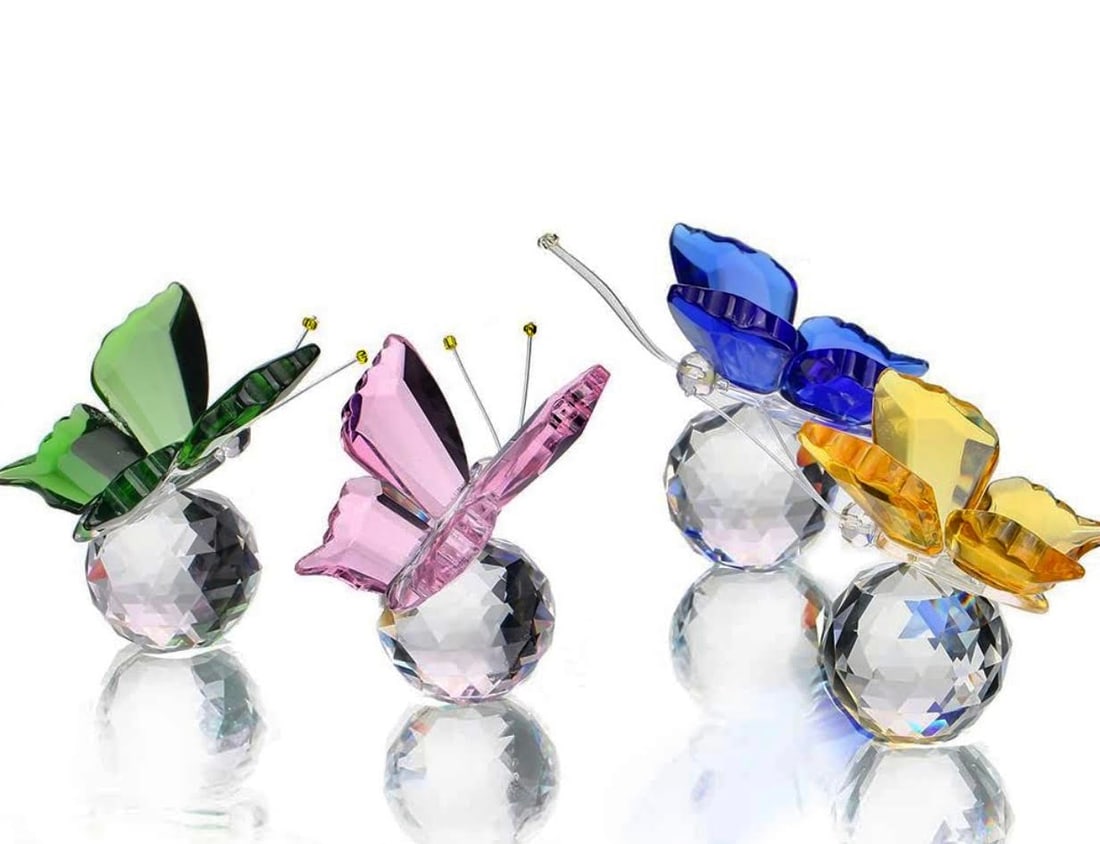 Lot of 4 Swarovski style Austrian Crystal Butterflies: Absolutely Stunning - Were Displayed in a Curio Cabinet at the Consignor’s Home and Never Handled – Perfect Condition