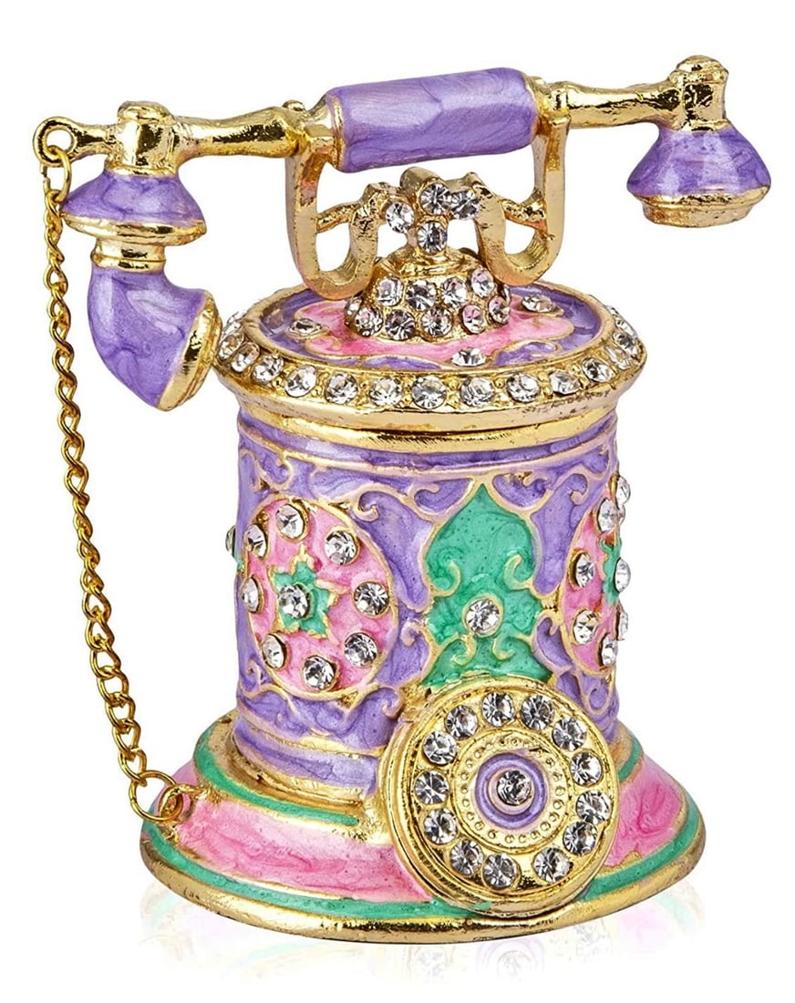 Antique Victorian Telephone Studded and Enameled Trinket Box: Stunning Piece – Looks Like New – Multiple Photos Posted
