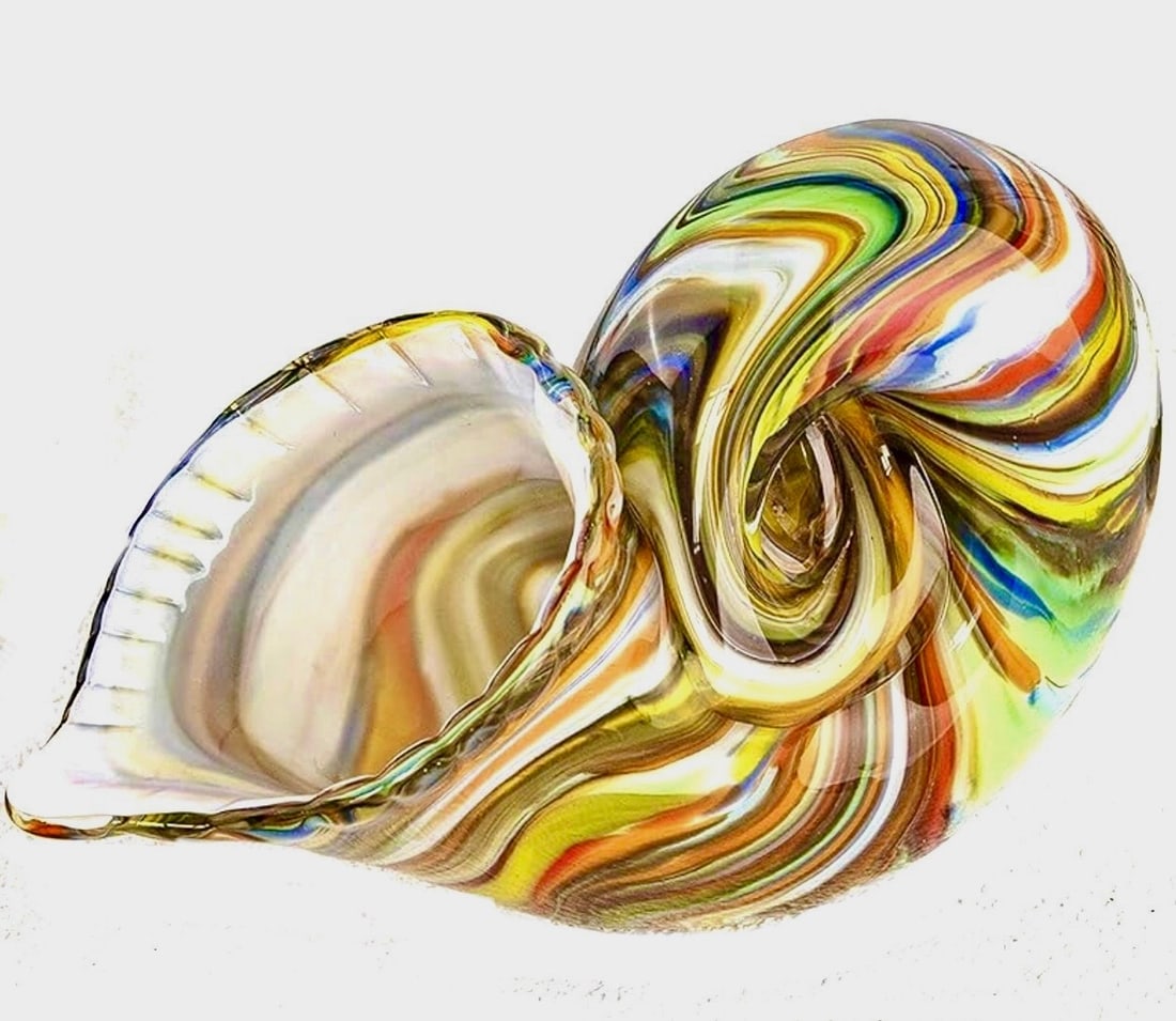 Large Stunning MURANO Art Glass Multi Color SEASHELL (1 of 4)