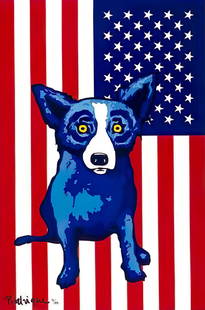 Blue Dog Art Print on Canvas 16 x 24: 16 X 24 - Does Not Come Framed / Shipped out in a Mailing Tube / This is Not an Original Oil / This is a Decorative Print and Should Not be Purchased as an Investment