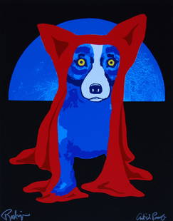 Blue Dog Art Print on Canvas 16 x 20: 16 X 20 - Does Not Come Framed / Shipped out in a Mailing Tube / This is Not an Original Oil / This is a Decorative Print and Should Not be Purchased as an Investment