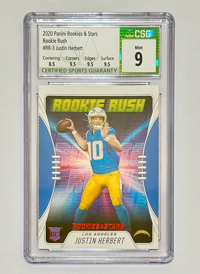 PSA Graded Mint JUSTIN HERBERT 2020 Panini Rookie Football Card (1 of 2)