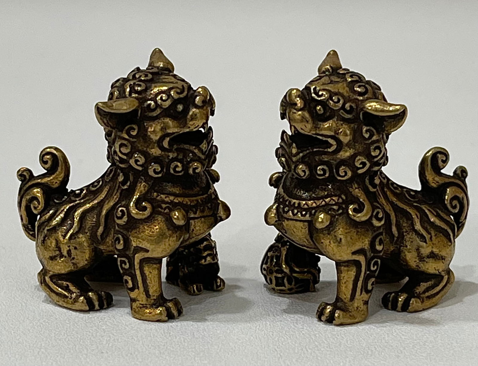 Lot of 2 Early Mini Curio Bronze Pixiu Foo Dog Lions (1 of 3)