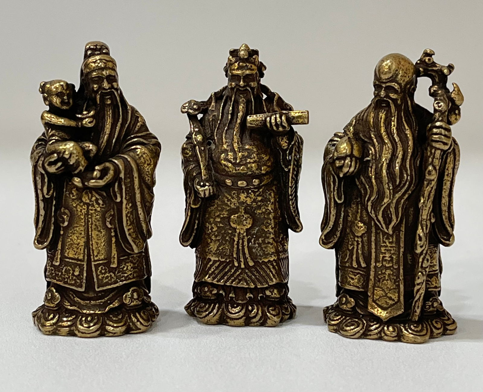 Lot of 3 Early Mini Curio Bronze Chinese Immortals Figurines (1 of 2)