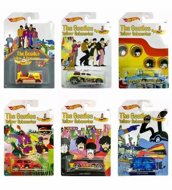 The BEATLES Yellow Submarine Die-Cast Hot Wheels Toys: LOT OF 6 Die-Cast Toy Hot Wheels Like New in the Original Packaging