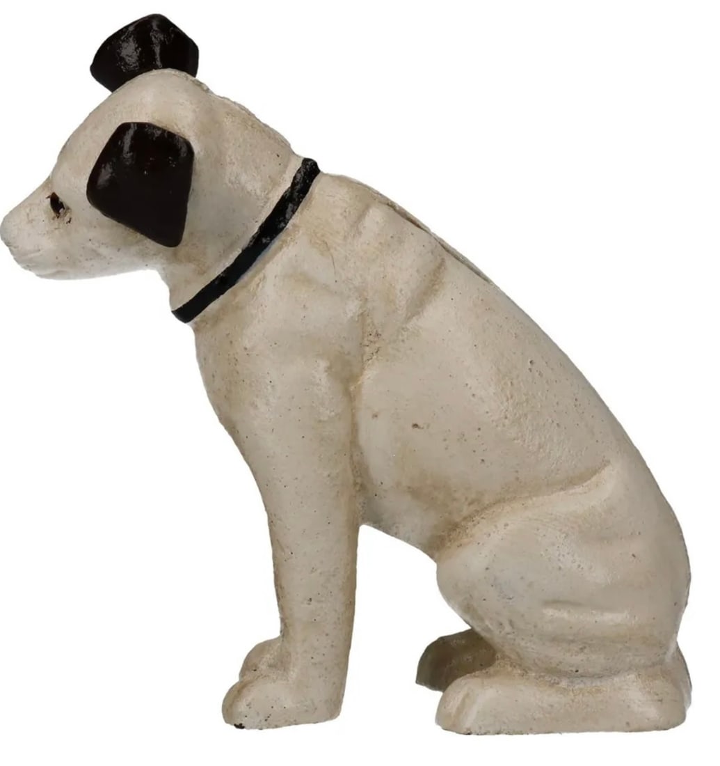 Awesome Cast Iron RCA Nipper Dog Still Coin Bank (1 of 3)