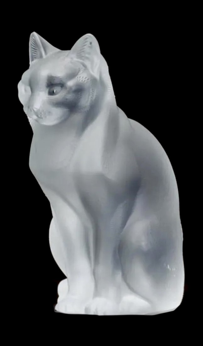 Very Large LALIQUE France Frosted Crystal Seated Cat (1 of 3)