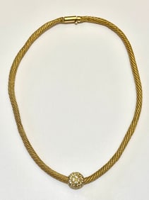 Vintage 14k Gold Ladies 16 Inch Choker with Diamond Embedded Charm
