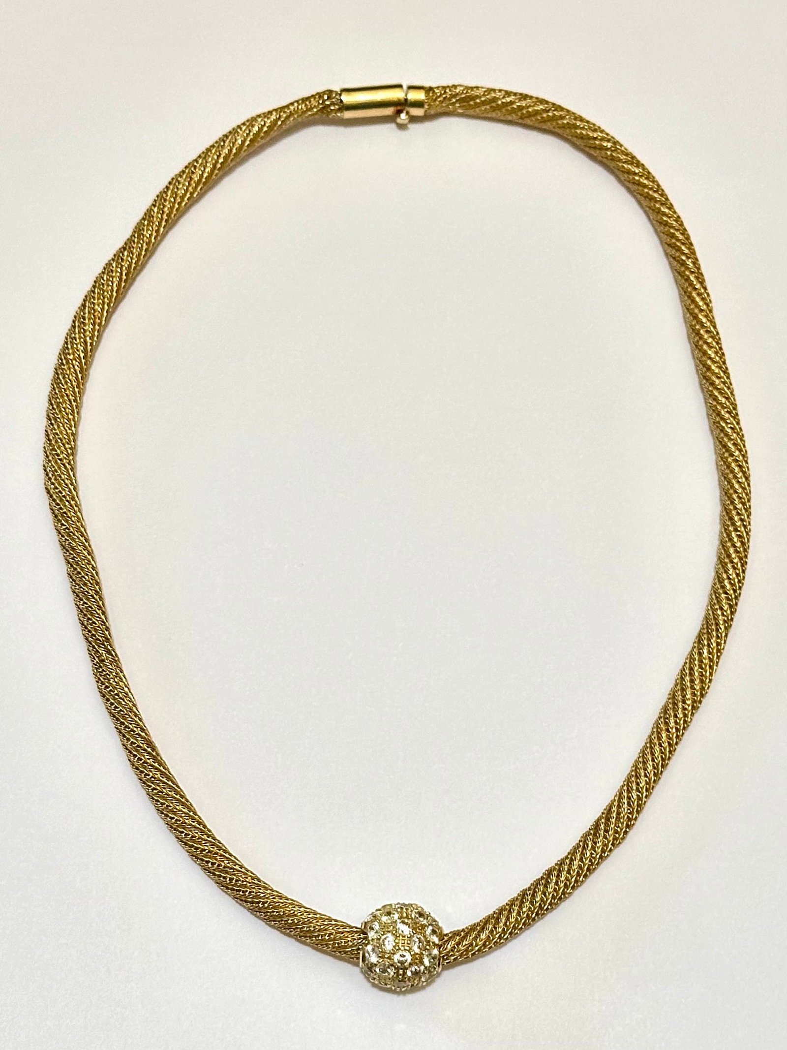 Vintage 14k Gold Ladies 16 Inch Choker with Diamond Embedded Charm: It is 14k Gold and Weighs 16.8 Grams or 0.593