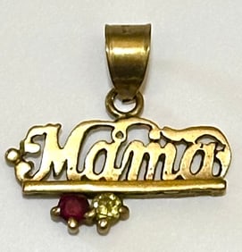 Stamped LAC 14k Gold Mama Charm with Embedded Stones