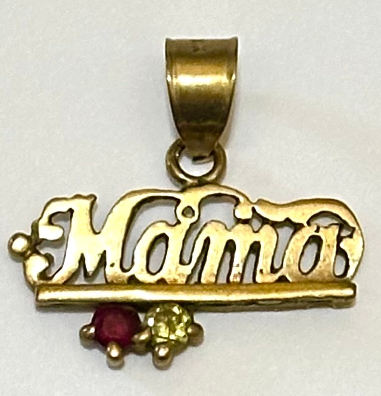 Stamped LAC 14k Gold Mama Charm with Embedded Stones: It is 14k Gold and Weighs 1.95 Grams