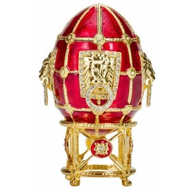 FABERGE Inspired Golden Lion Motif Enameled and Studded Egg
