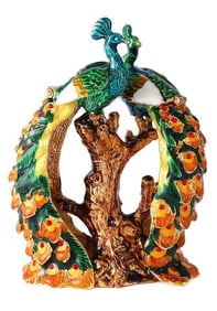 Gorgeous FABERGE Enameled Perched Peacocks Trinket Box