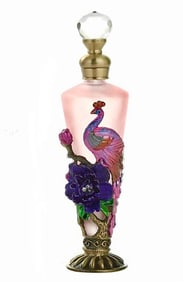 Beautiful Peacock Motif Enameled and Studded Perfume Bottle