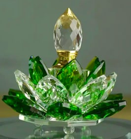 Stunning Green Cut to Clear Crystal Lotus Flower Perfume Bottle