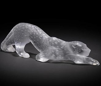 Large LALIQUE Frosted Crystal Stalking Panther  Sculpture