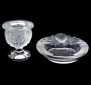 Lalique Tete De Lion Smoking Set - Ashtray and Cigarette or Match Holder