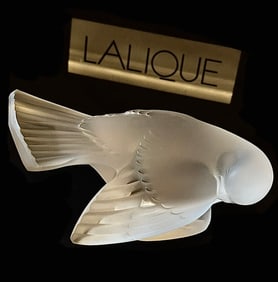 Vintage Etch Signed Lalique France Frosted Crystal Sparrow Bird  Figurine