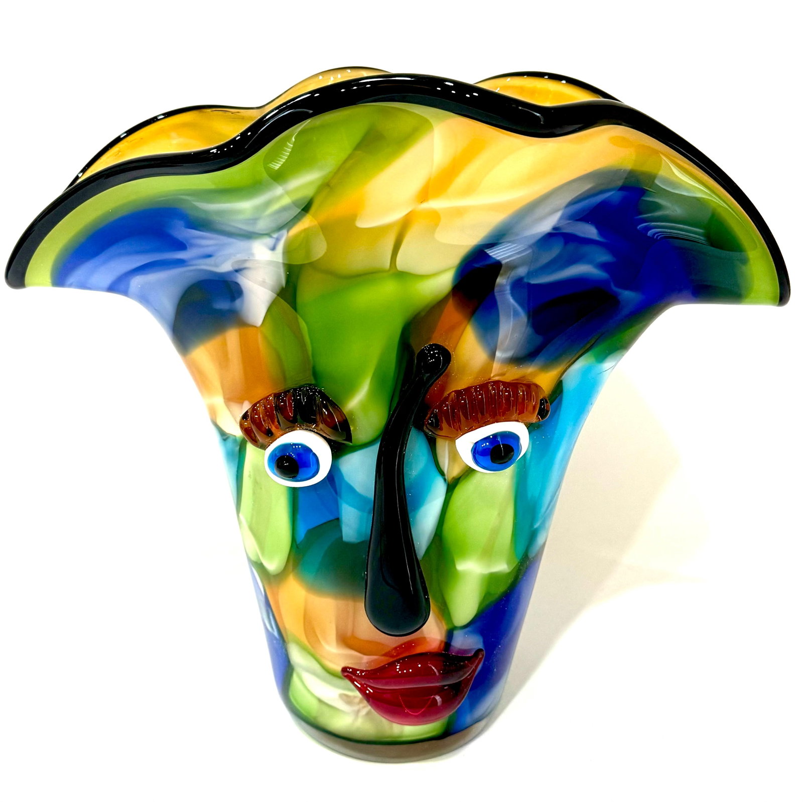 Picasso Inspired MURANO Studio Art Glass Vase: Beautiful Vase that Weighs Approximately 10 Pounds and Stands 14 Inches Wide and 12 Inches Tall. It is in Perfect Condition. Multiple Photos Posted