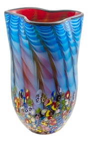 Stunning 14 Inch Tall Italian MURANO Millefiori Inspired Art Glass Vase