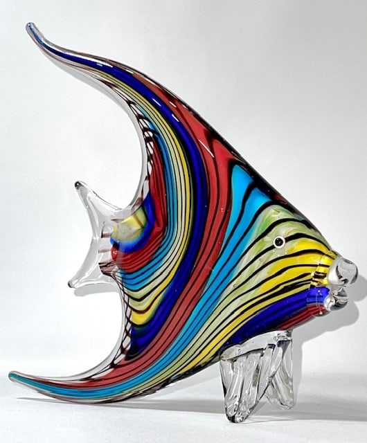 Large MURANO Art Glass Rainbow Angel Fish Sculpture: Approximately 10 x 8 – Great Colors – Multiple Photos Posted
