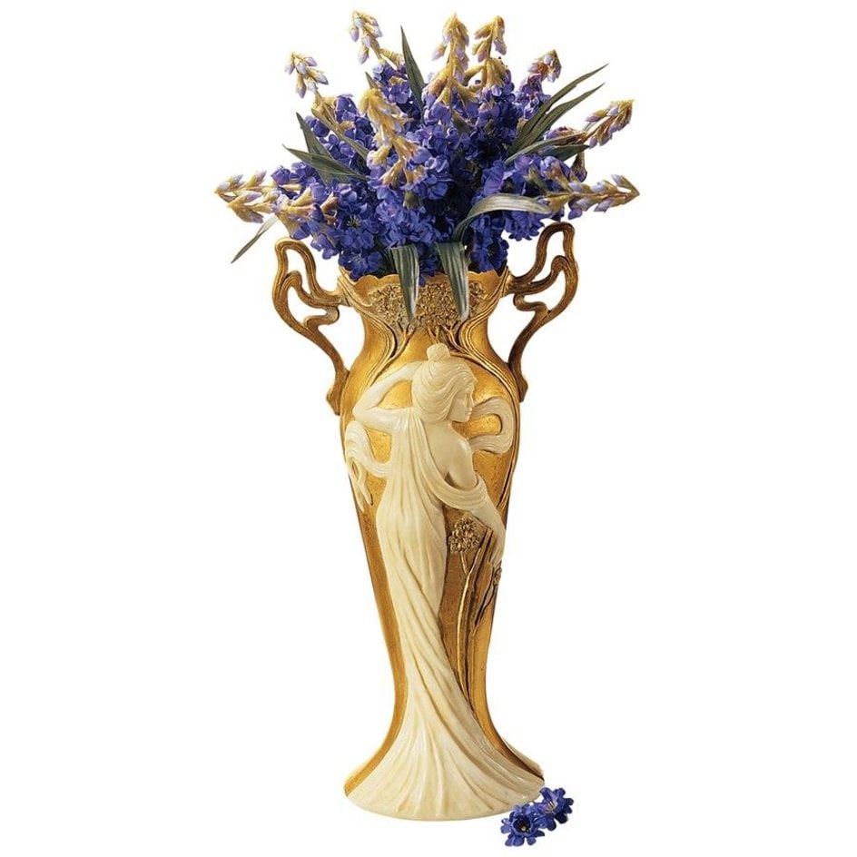 Stunning Art Nouveau embossed Flowing Maiden Vase: This Beautiful Piece was cast directly from a late 19th century original in quality designer resin and finished in faux ivory and gold leaf. It Measures Approximately 12 Inches Tall and Weighs Nearly 