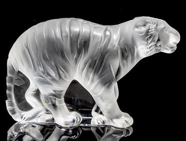 Large LALIQUE France Frosted Crystal Bengal Tiger Sculpture