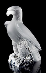 Large LALIQUE Frosted Crystal Freedom Liberty Eagle Sculpture