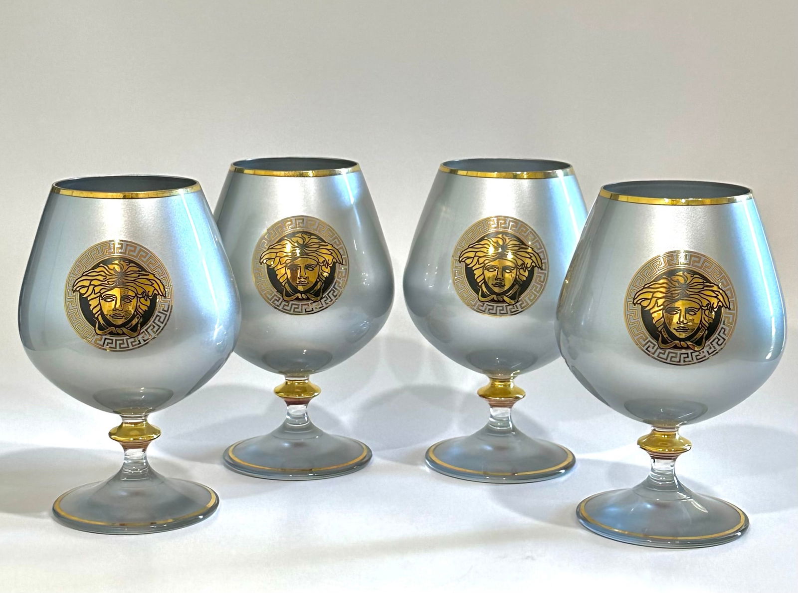 Lot of 4 Versace Medusa Crystal Brandy Goblets with Pear Platinum Inlay (1 of 3)