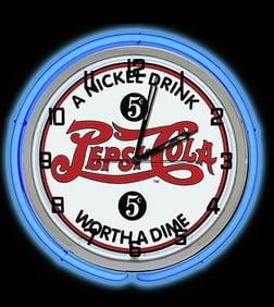 16 Inch PEPSI COLA Nickel a Drink Worth a Dime Working Neon Clock