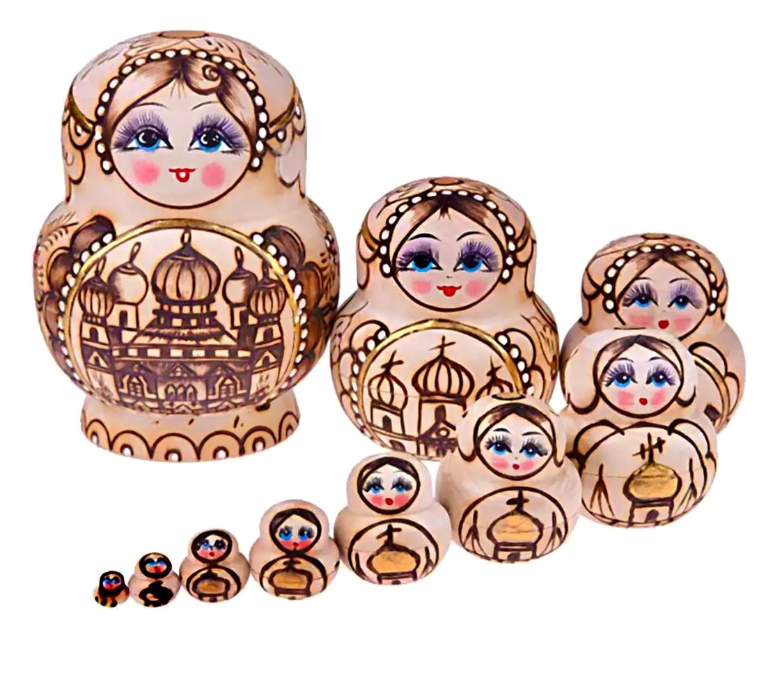 10pc Russian Made Hand Painted Matryoshka Nesting Dolls: Set of 10 – Great Set in Beautiful Condition