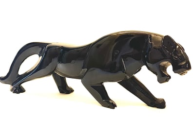 Awesome 13in Long Hand Carved Jet Black Onyx Tiger