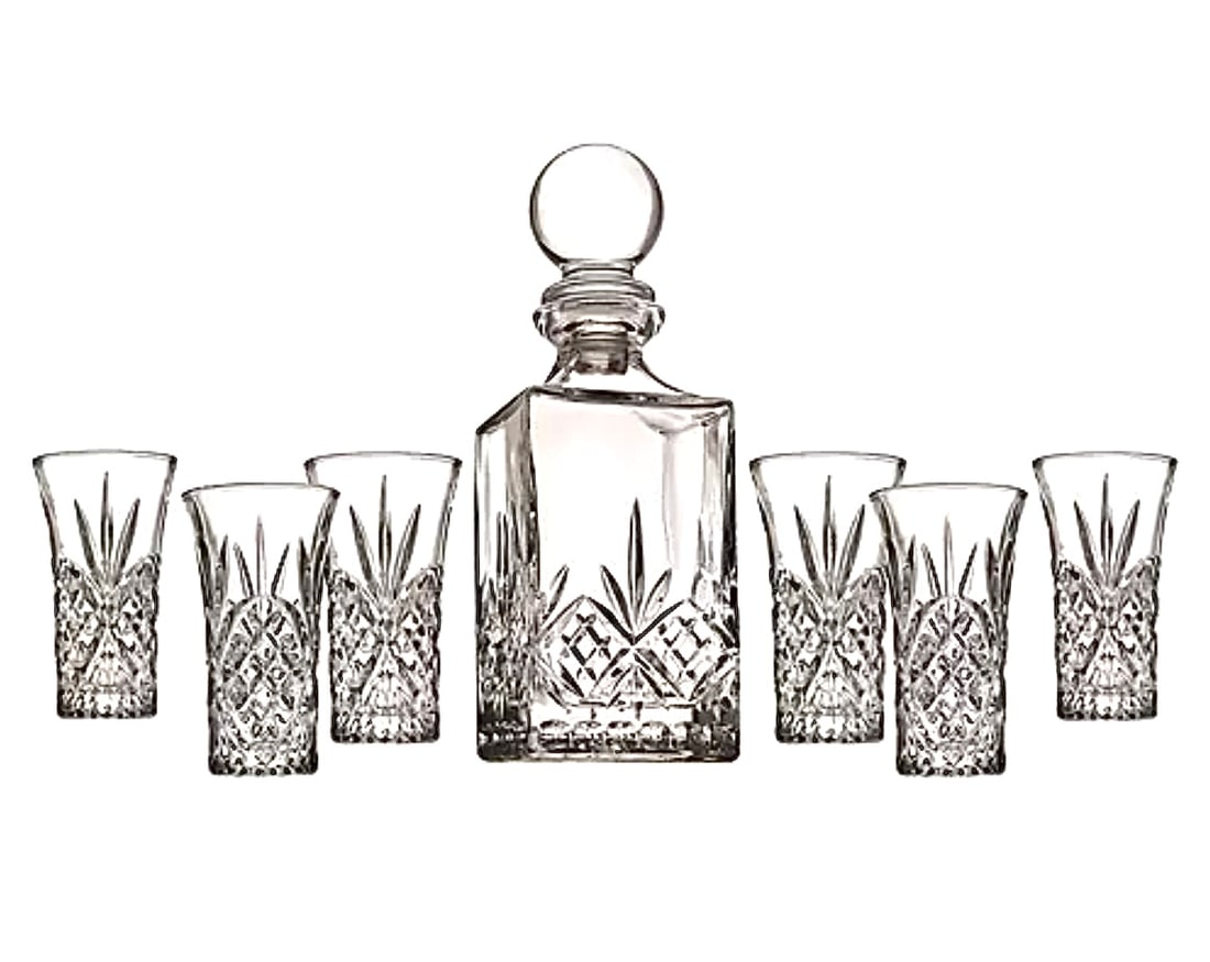 NIB 7 Piece GODINGER Irish Cut Crystal Spirit Decanter Set (1 of 1)
