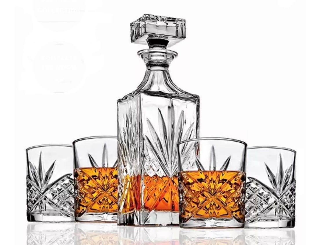 NIB 5 Piece GODINGER Irish Cut Crystal Whiskey Decanter Set (1 of 1)