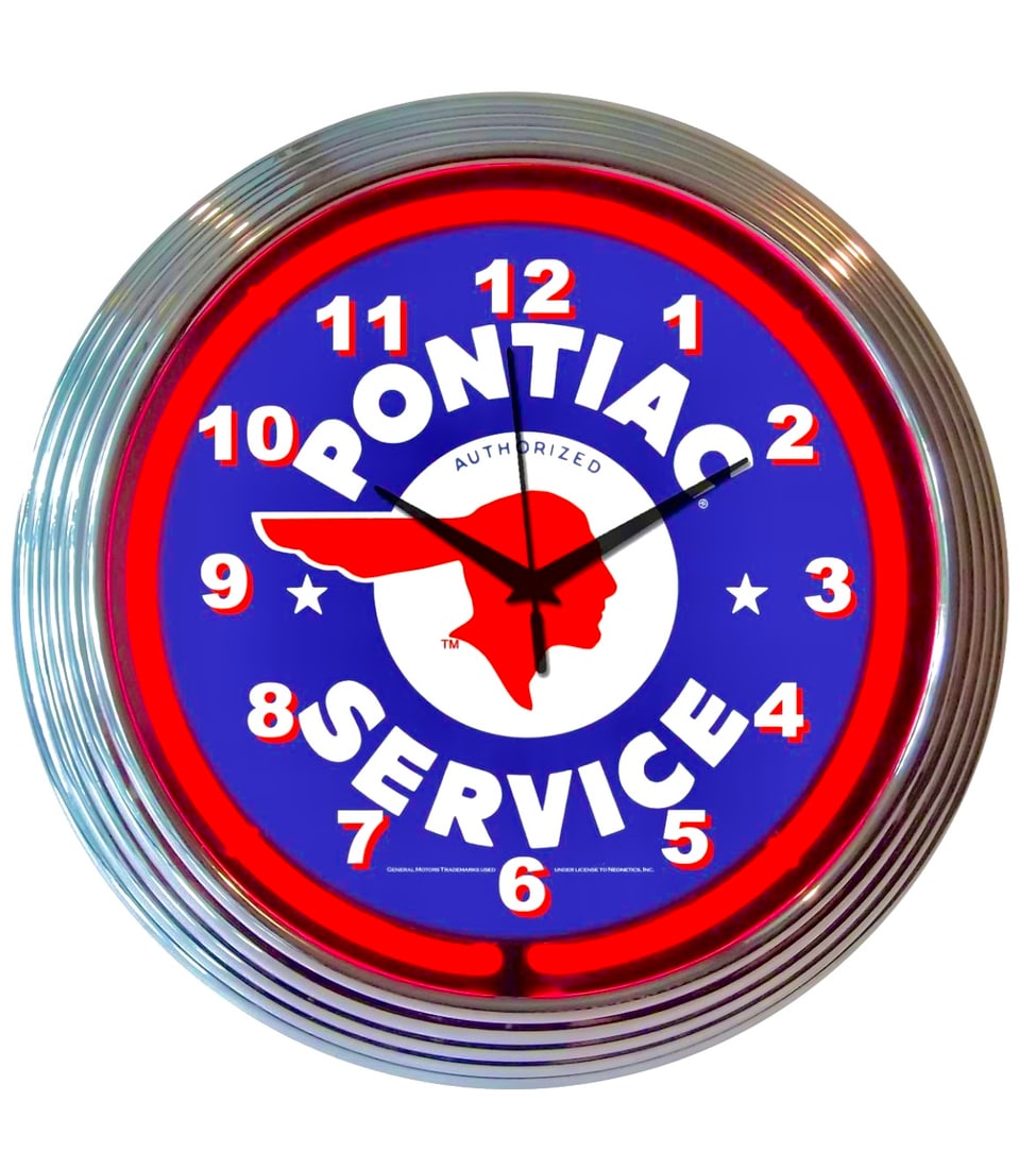 PONTIAC Service Gasoline Station Advertising Neon Clock 15in (1 of 2)