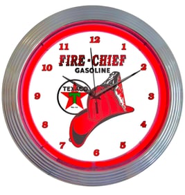 TEXACO FIRE CHIEF Gasoline Advertising Neon Clock 15in
