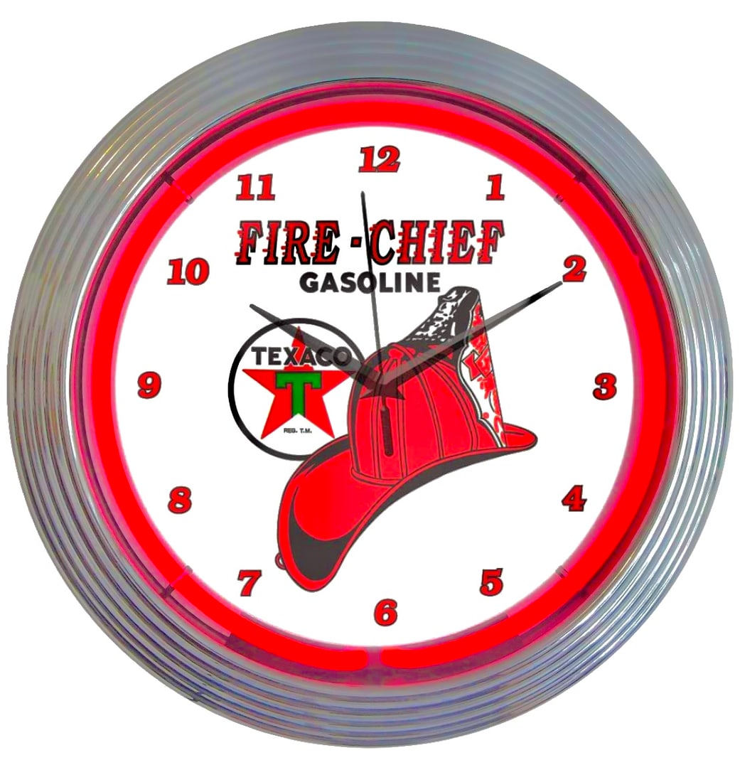 TEXACO FIRE CHIEF Gasoline Advertising Neon Clock 15in (1 of 2)