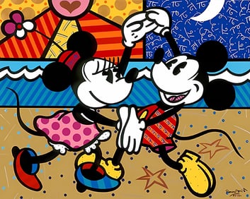 Walt Disney Romero Britto Mickey and Minnie Mouse Art Print on Canvas