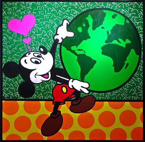 Walt Disney Romero Britto Mickey Mouse Art Print on Canvas: 16 X 16 - Does Not Come Framed / Shipped out in a Mailing Tube / This is Not an Original Oil / This is a Decorative Print and Should Not be Purchased as an Investment