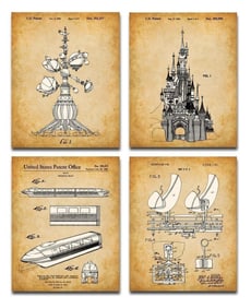 Set of 4 Walt Disney Theme Park Ride Patent Art Prints