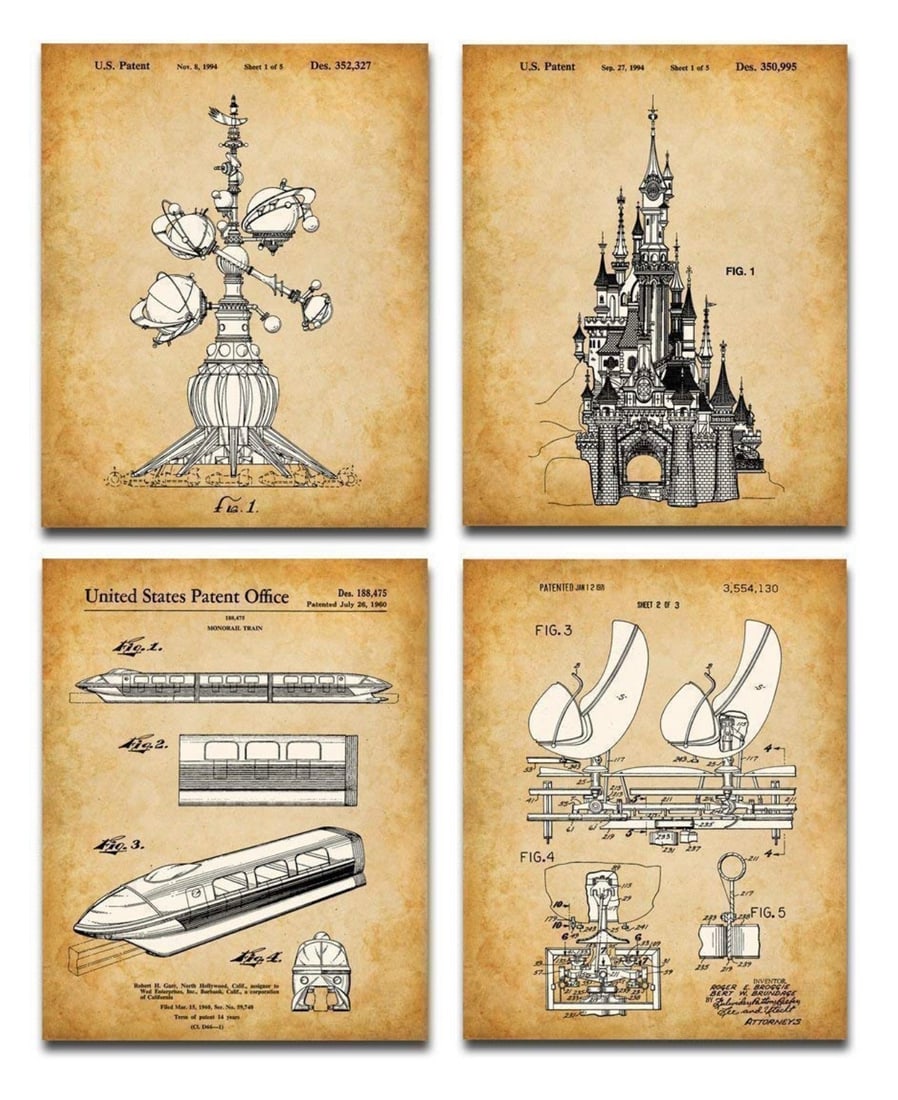 Set of 4 Walt Disney Theme Park Ride Patent Art Prints (1 of 5)