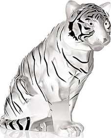 Large Limited Edition LALIQUE Enameled Crystal Sitting Bengal Tiger