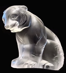 Like New Signed LALIQUE France Frosted Crystal Tiger Cub