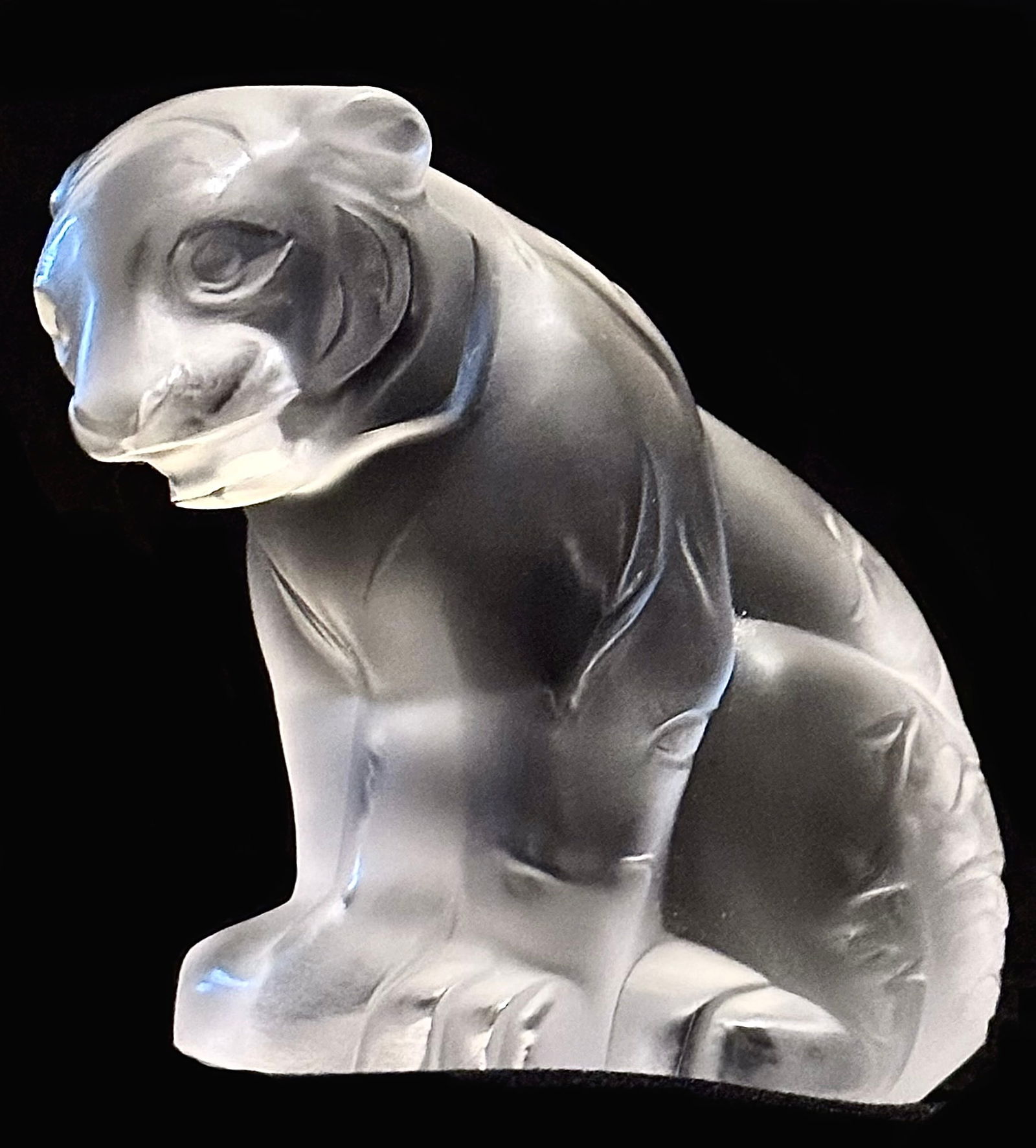 Like New Signed LALIQUE France Frosted Crystal Tiger Cub (1 of 4)