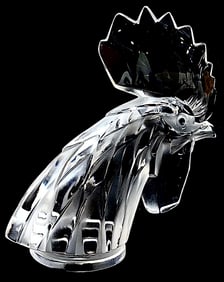 Large Rene LALIQUE Frosted Crystal Art Deco Style Rooster Sculpture