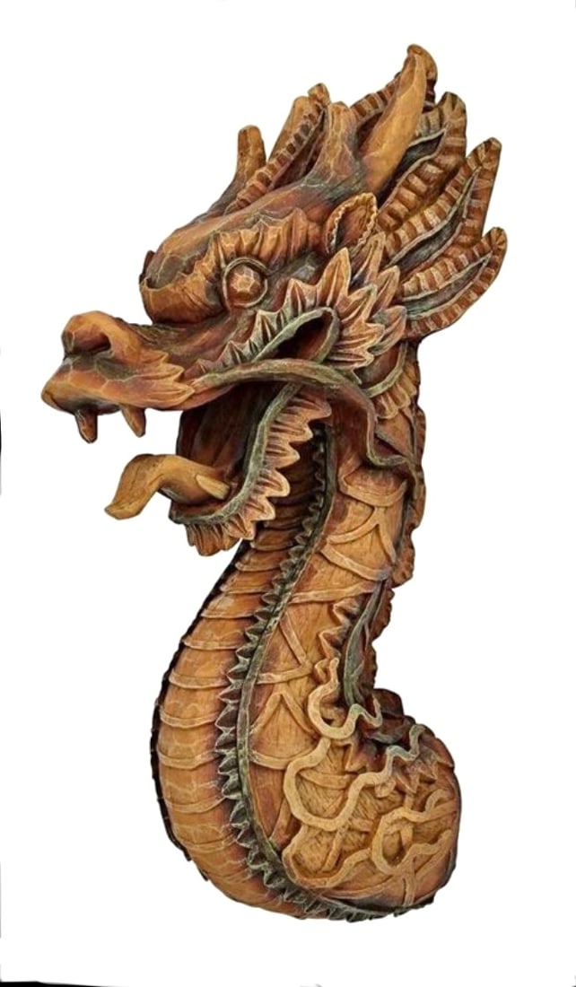Medieval Asian Fire Dragon Wall Sculpture 19 Inches: This is cast in quality designer resin. It measures approximately 19 inches Tall and weighs Approximately 4 pounds. It has never been on display. This was Consigned to us by a Store that was supposed 