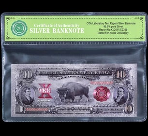 1901 Lab Tested .999 Silver Bison $10 Banknote/COA